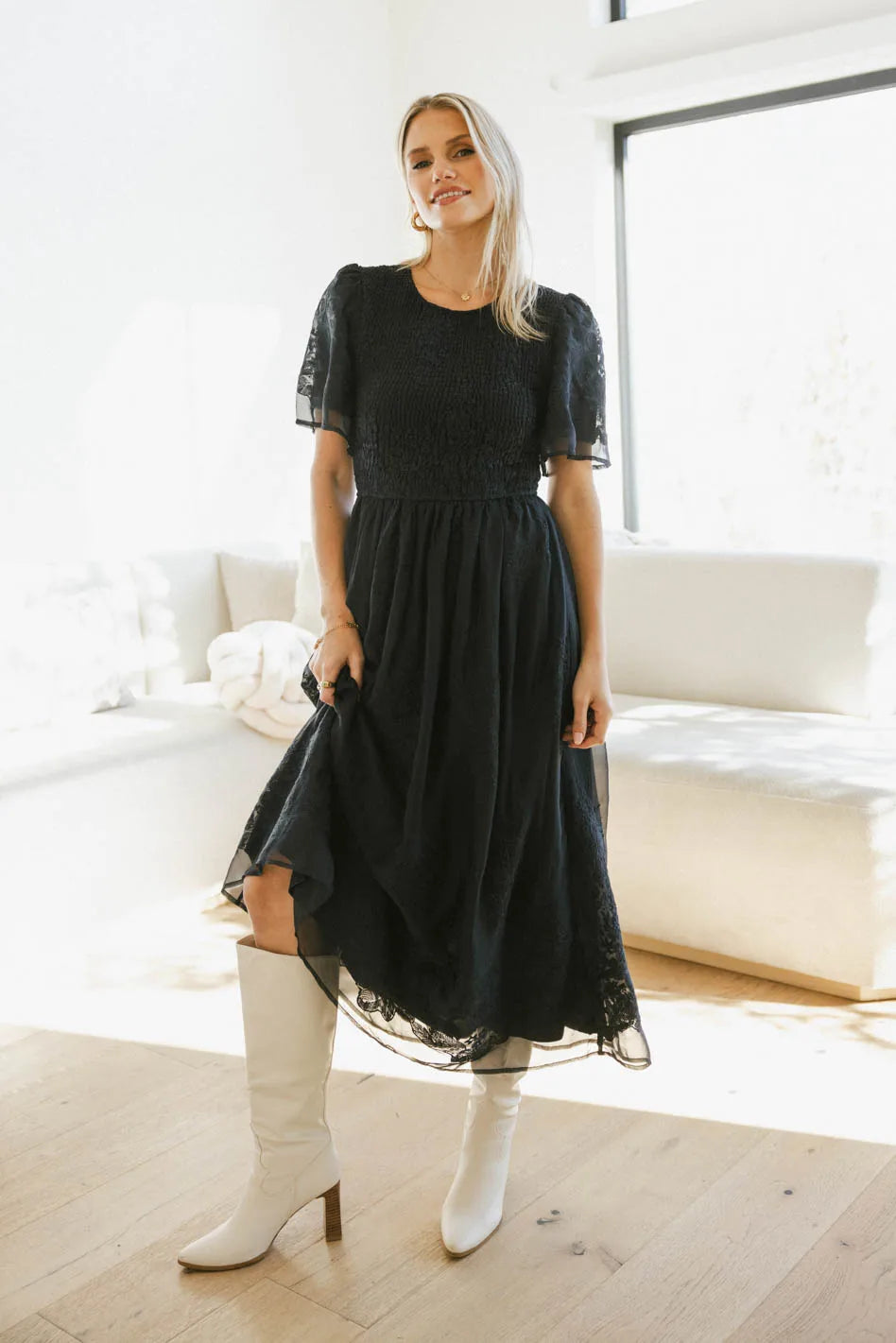 Alora Embroidered Dress in Navy FINAL SALE