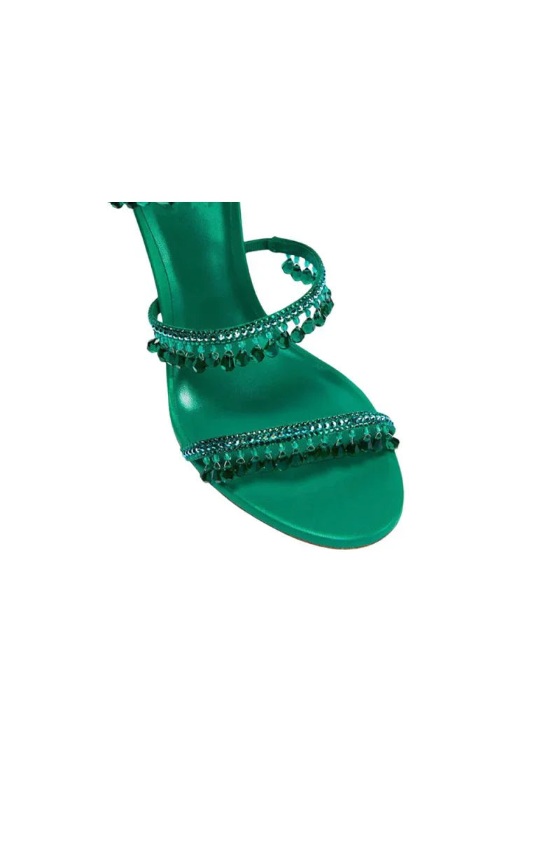 Open Toe Ankle Wrap Beaded Crystal Stiletto Heels