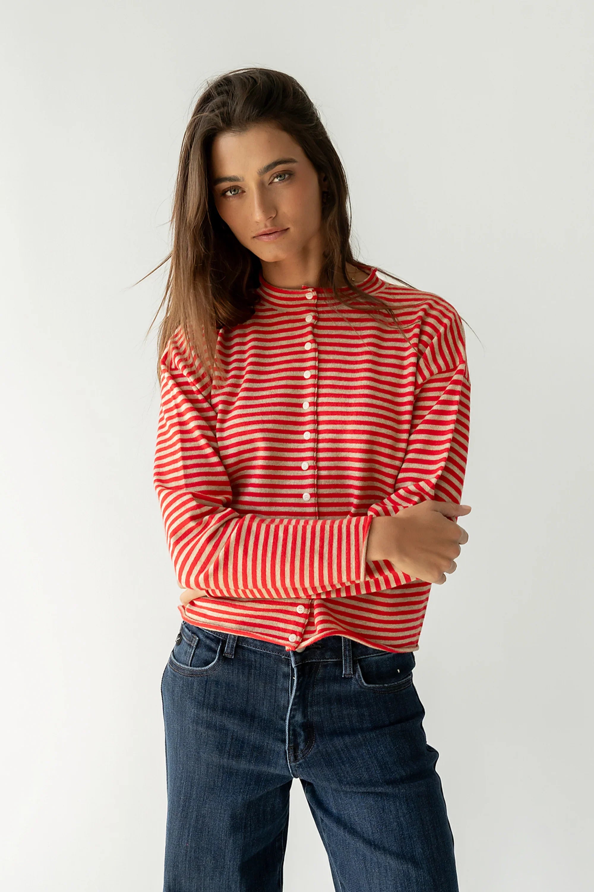 Julianne Striped Cardigan in Red