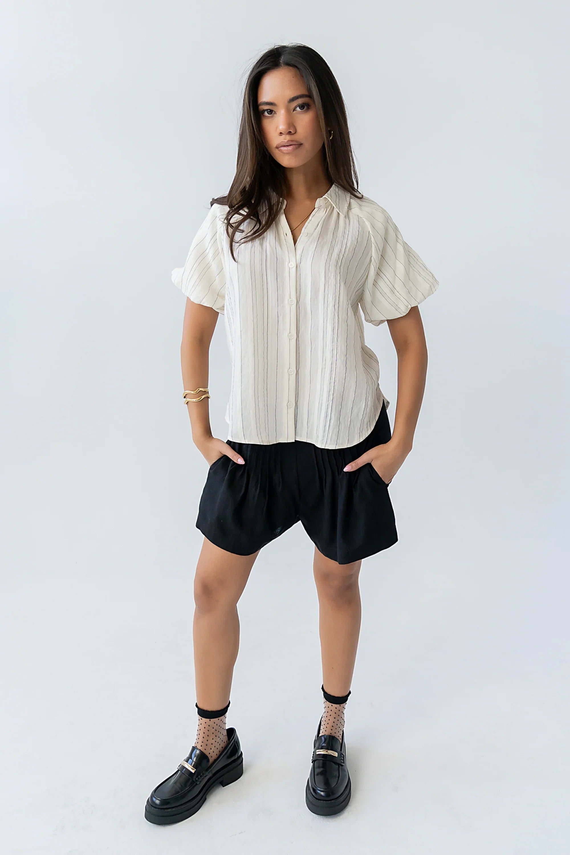 London Striped Button Up in Cream