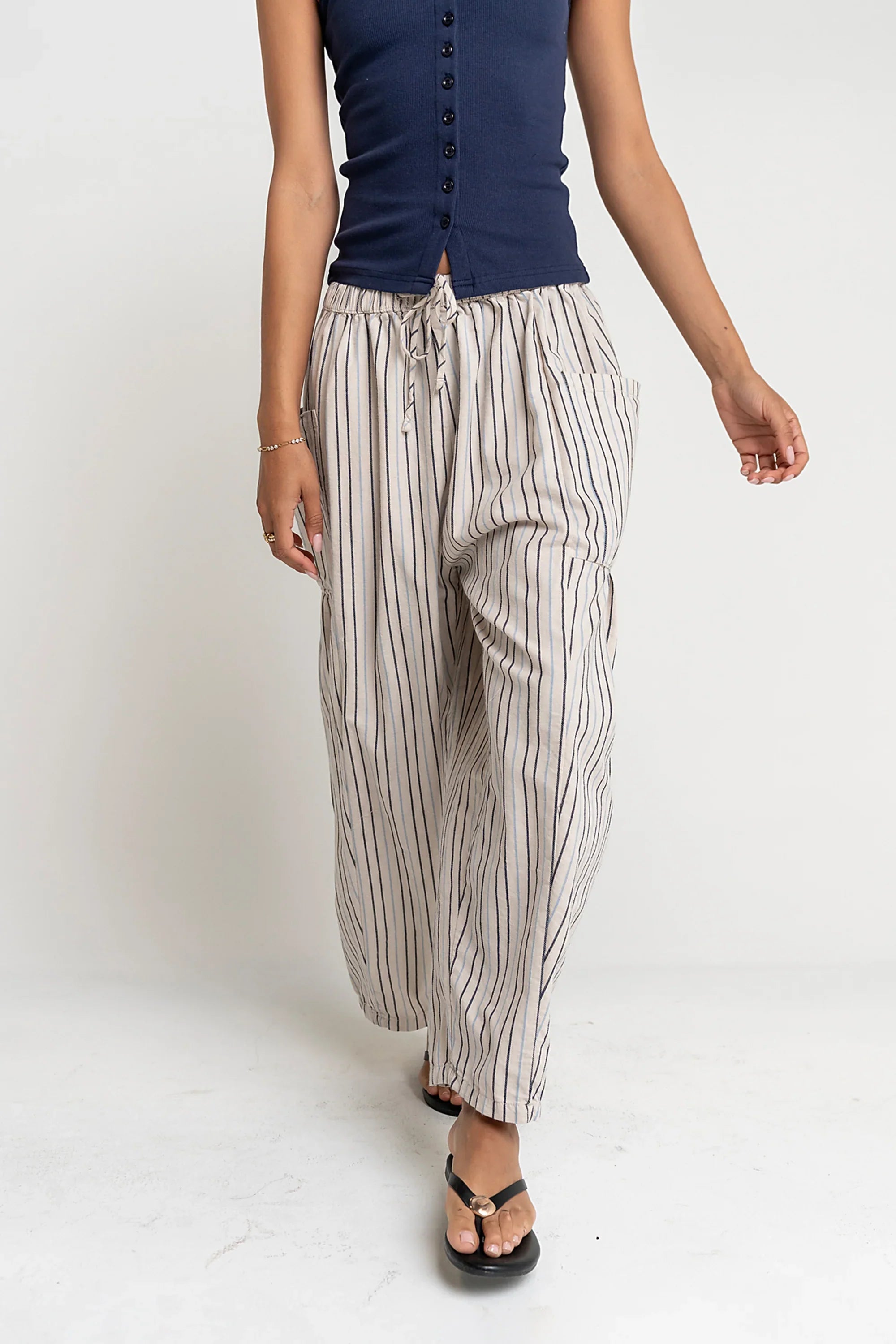 Colleen Striped Baggy Pants in Natural