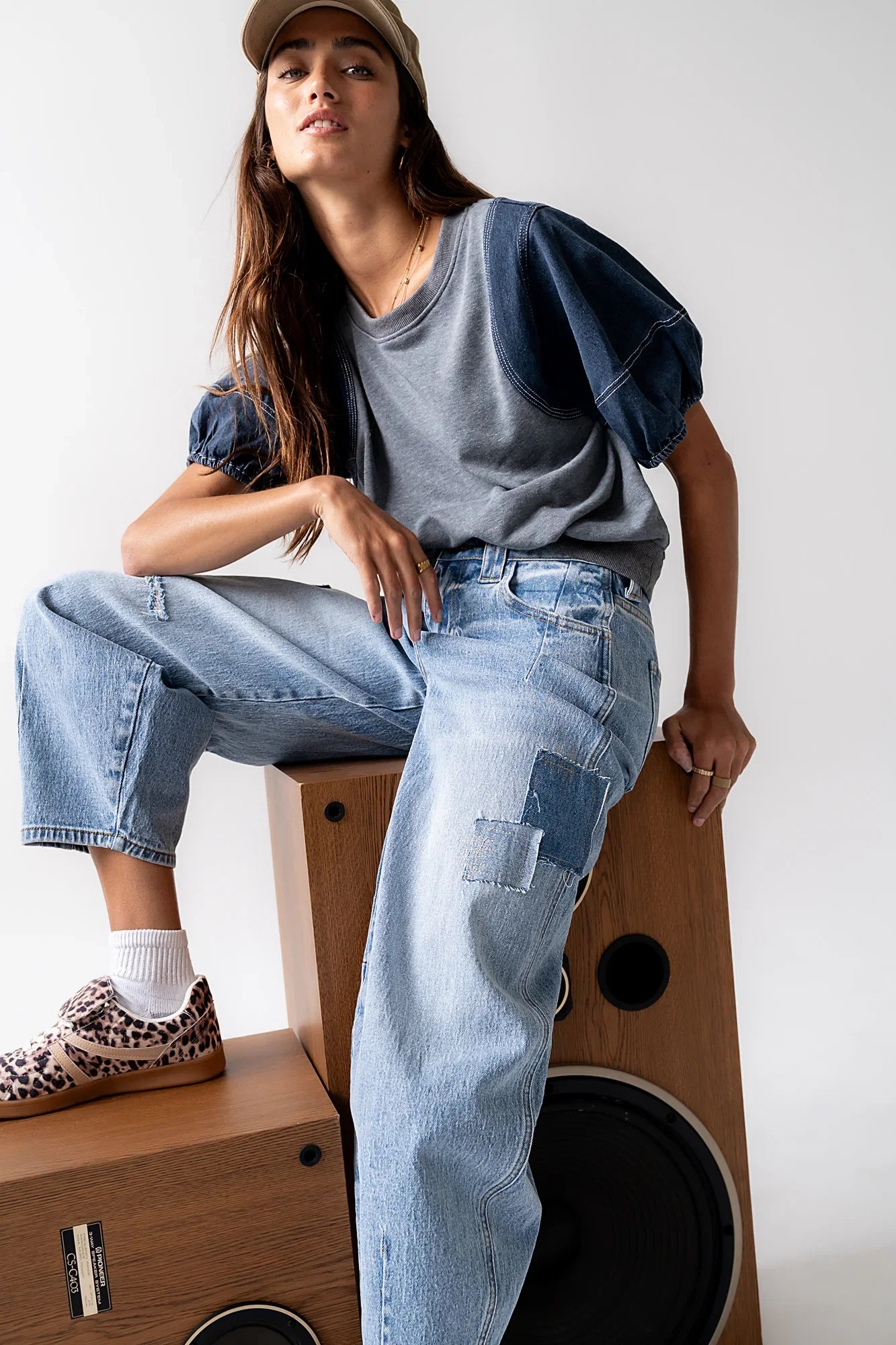 Rory Contrast Top in Denim FINAL SALE