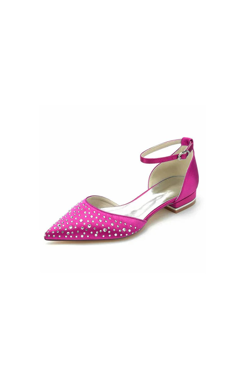Pointed Toe Beaded Ankle Strap Buckle Kitten Heels