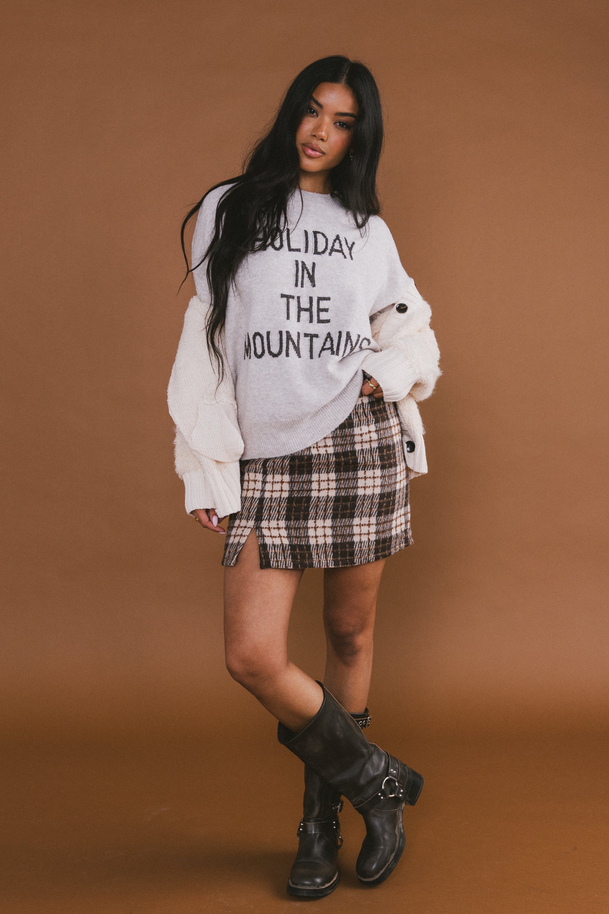 Callie Plaid Mini Skirt in Brown