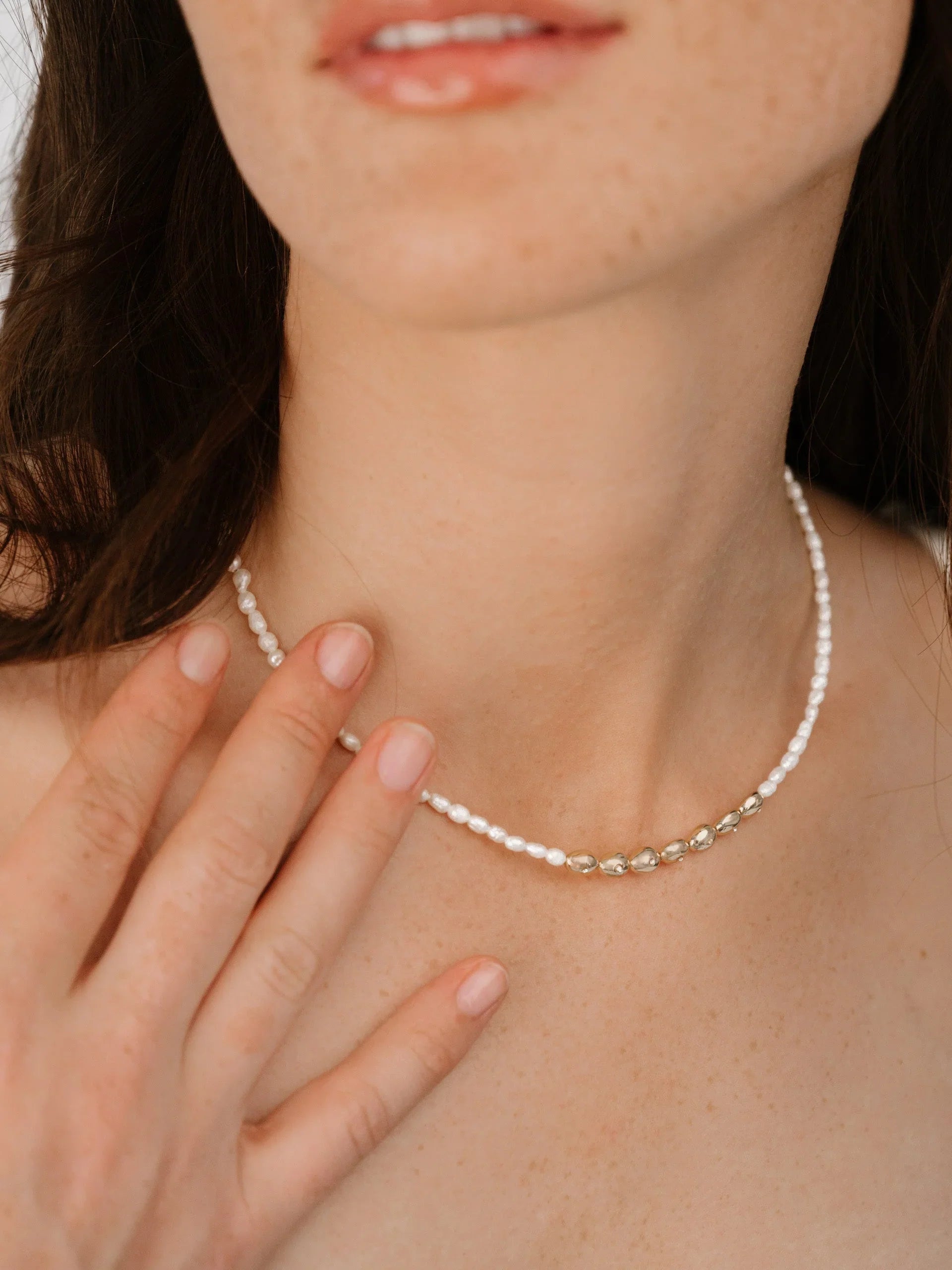 Freshwater Pearl Polished Pebble Necklace