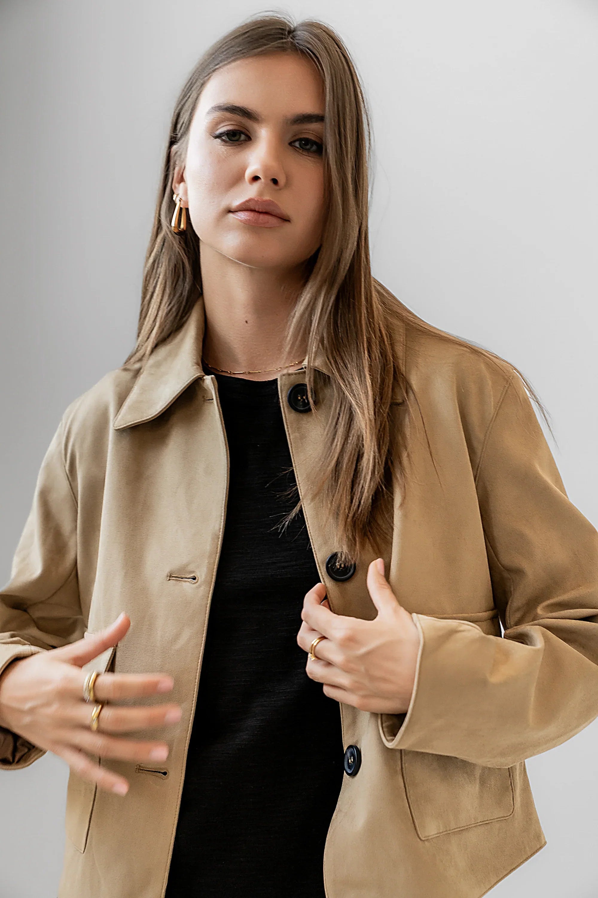 Aden Suede Jacket in Khaki FINAL SALE