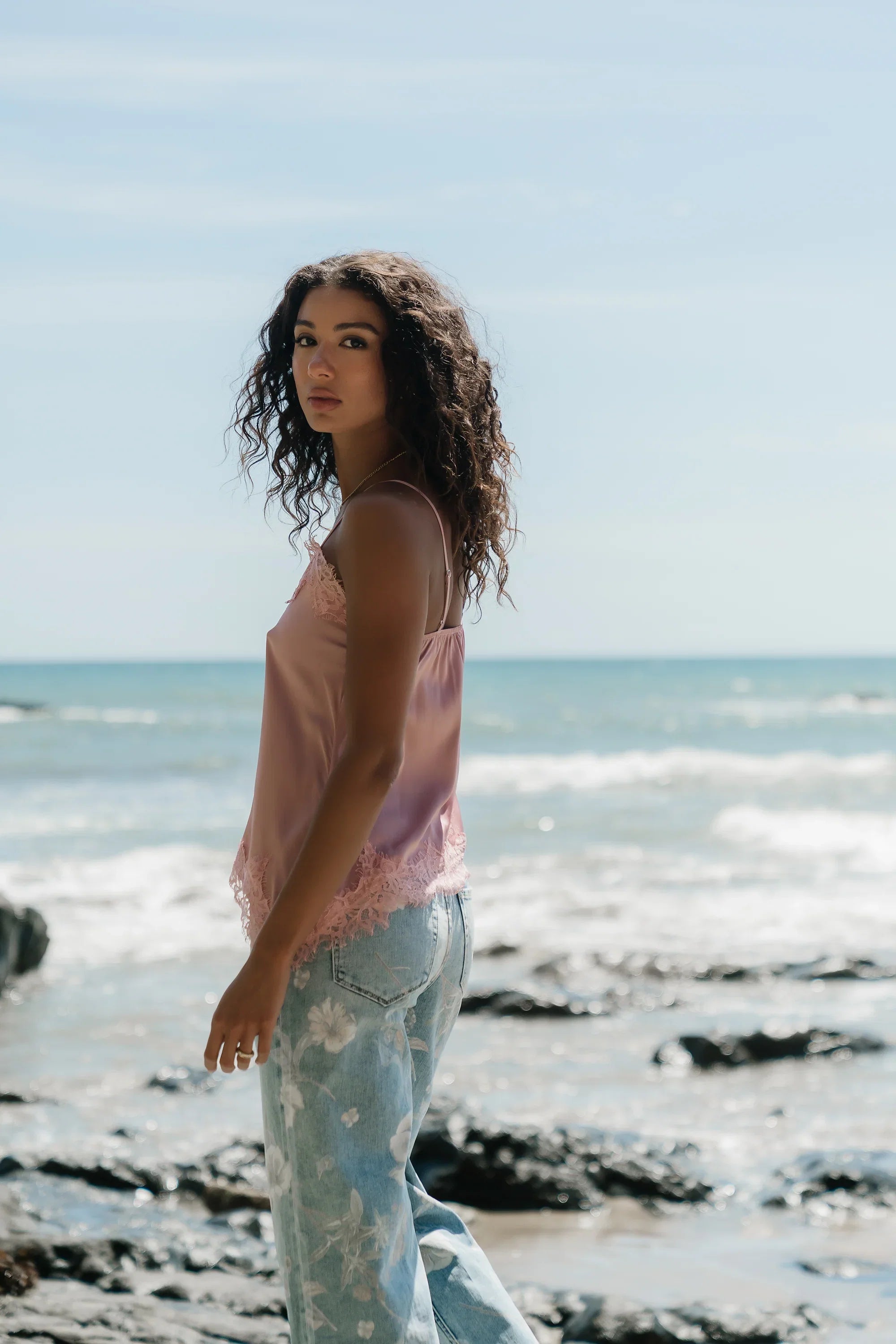 Berkley Lace Trim Tank in Mauve