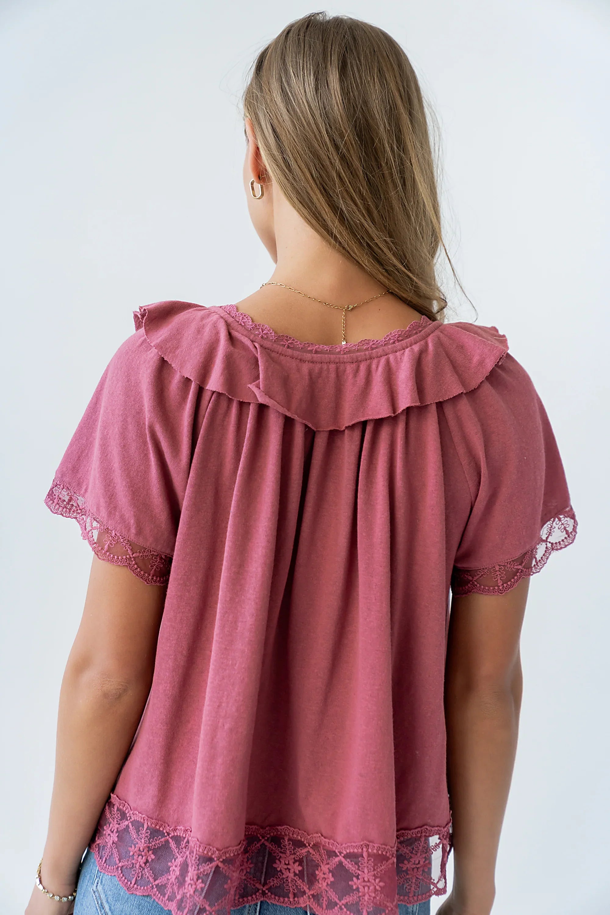 Lilian Lace Trim Top in Berry