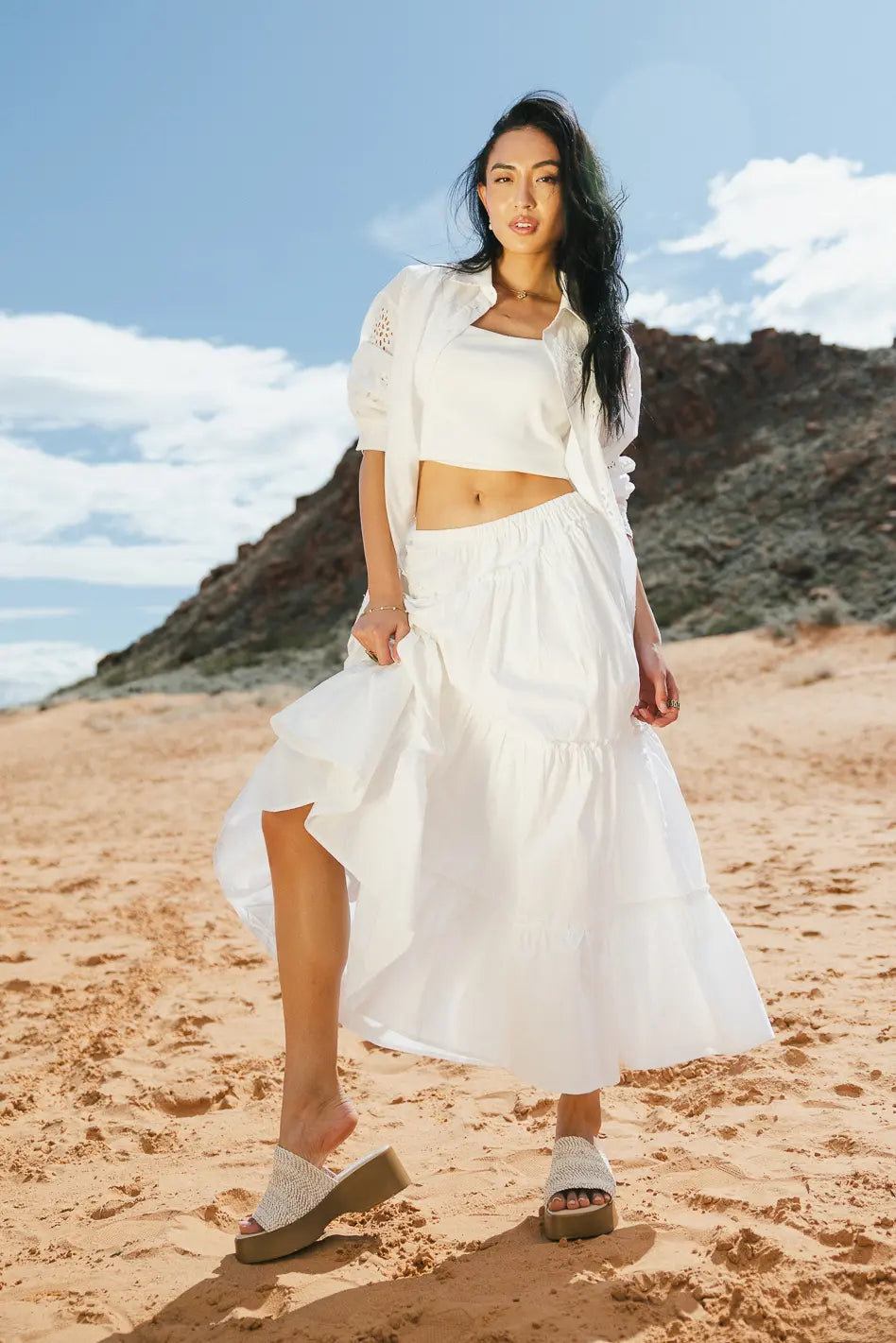 Layana Tiered Skirt in White FINAL SALE