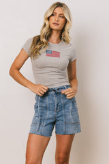 American Flag Tee in Grey FINAL SALE