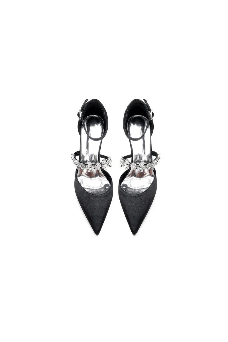 Pointed Toe Rhinestone Ankle Straps High Heels