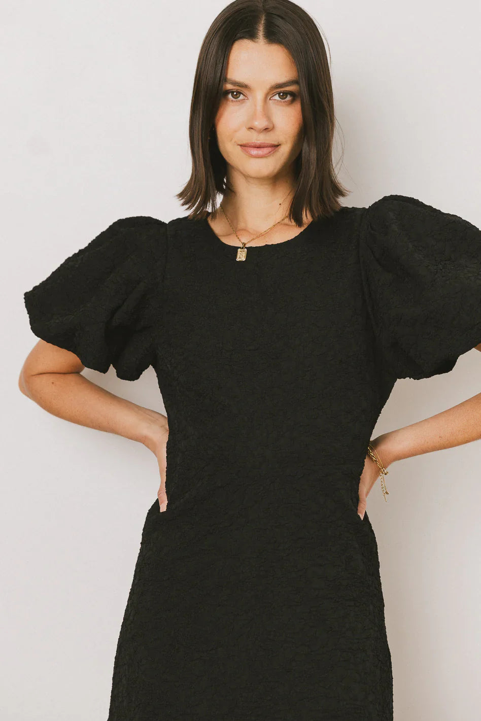 Henry Textured Midi Dress in Black