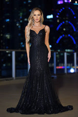 Lyra Gown Black FITTED FLORAL GLITTER PRINT CORSET GOWN