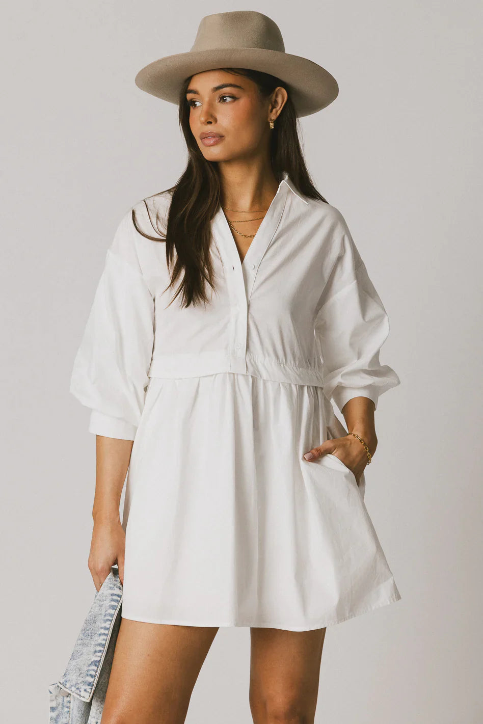 Oliver Collared Mini Dress in White FINAL SALE