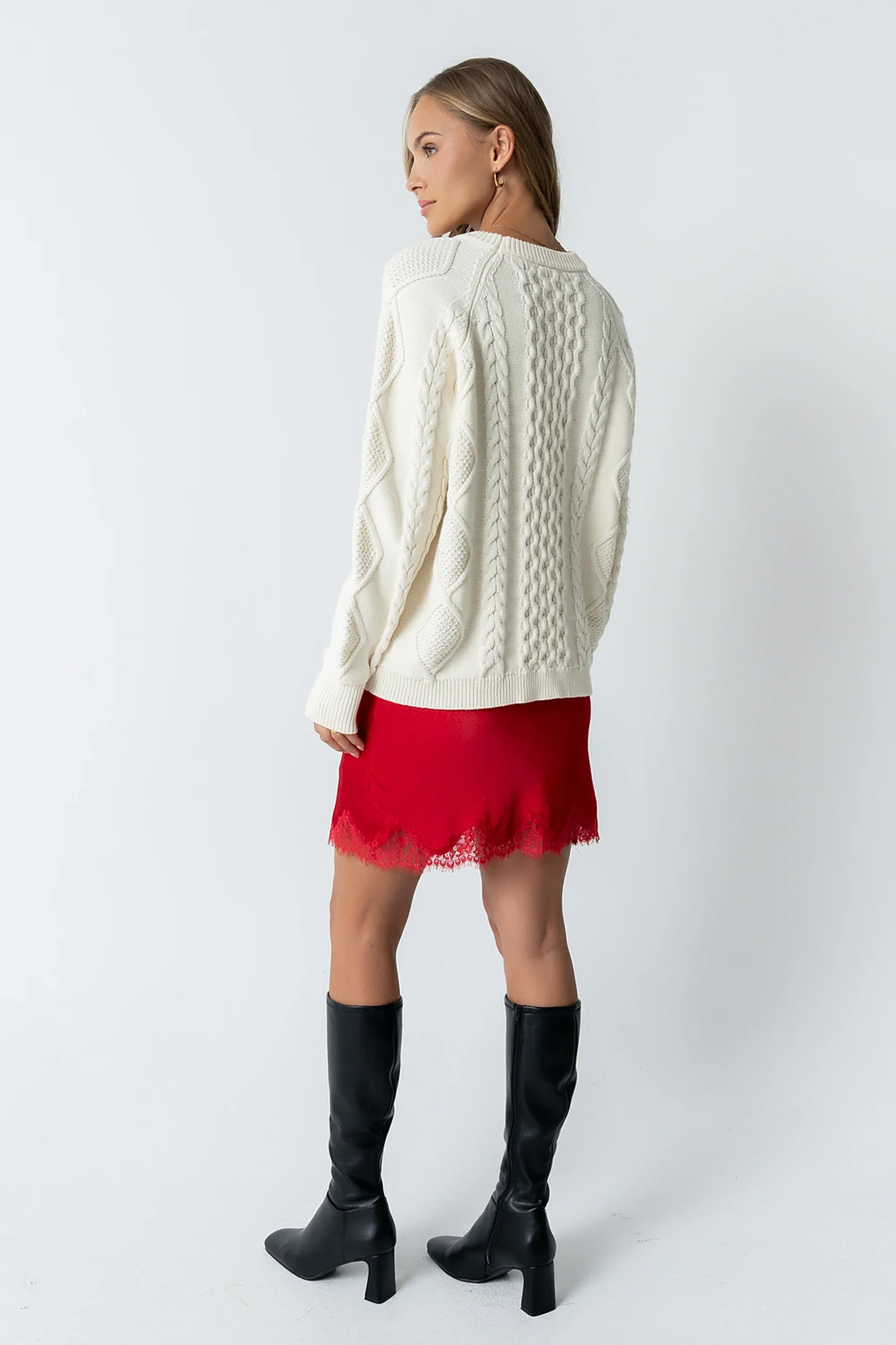 Harper Lace Trim Mini Skirt in Red