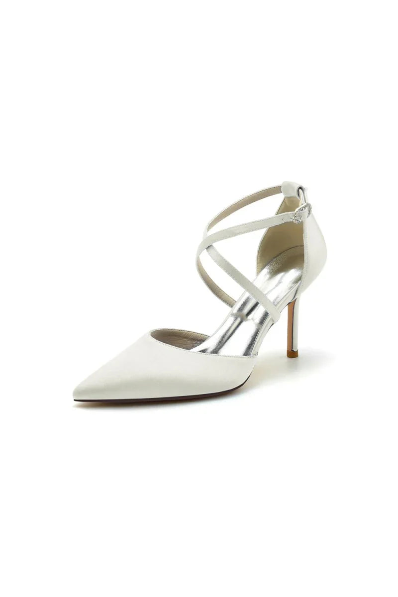 White High Heels with Metallic Accents