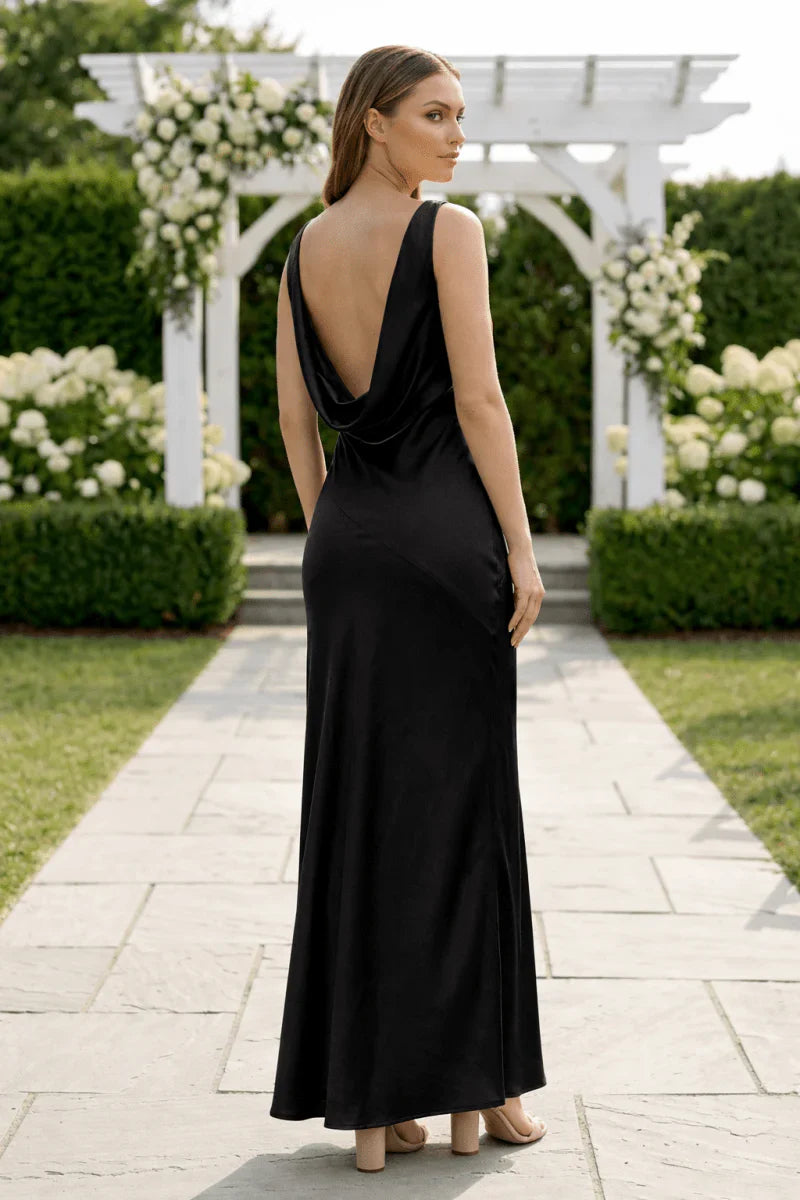 Charming Sheath V Neck Stretch Satin Bridesmaid Dresses