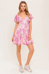 ROMANTIC WALKS FLUTTER SLEEVE MINI DRESS PINK