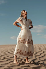 Isabeau Embroidered Maxi Dress in Cream FINAL SALE