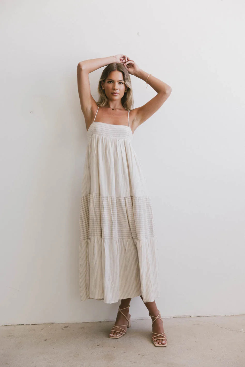 Demi Striped Midi Dress in Natural FINAL SALE