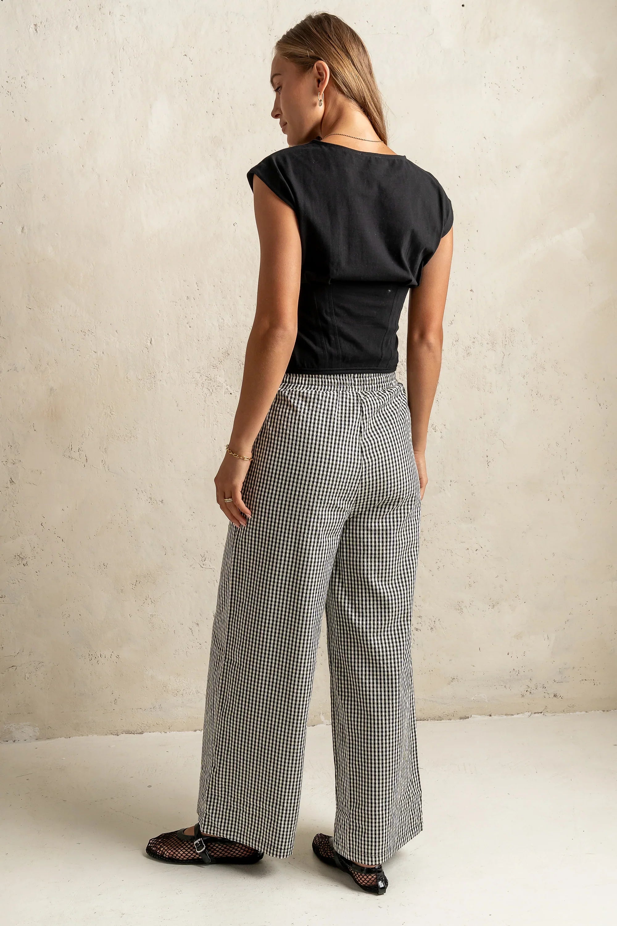 Ada Gingham Wide Leg Pants in Black FINAL SALE
