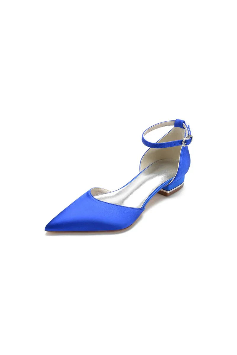 Satin Pointed Toe Ankle Strap Kitten Heels