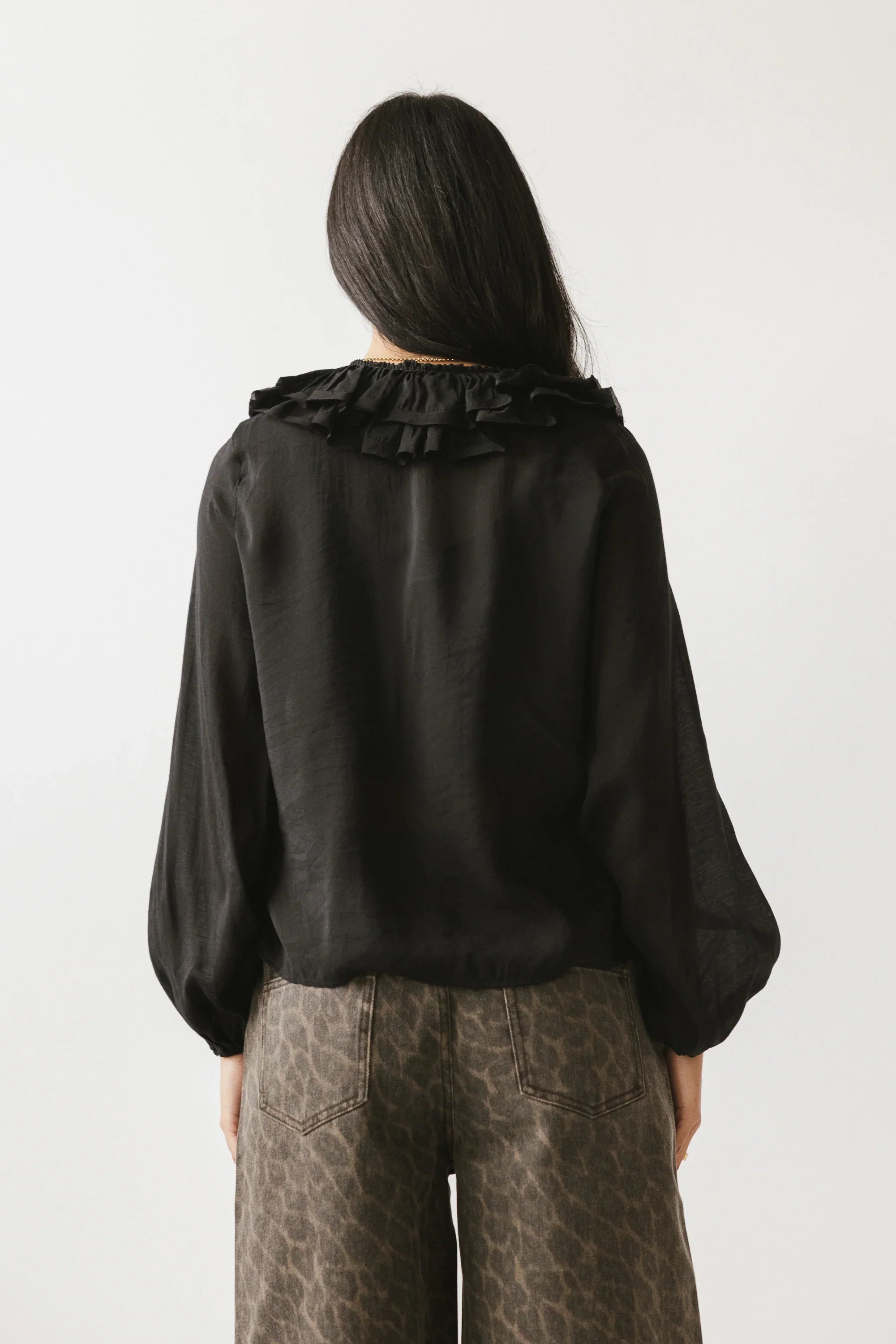 Calispell Sheer Collared Blouse in Black FINAL SALE