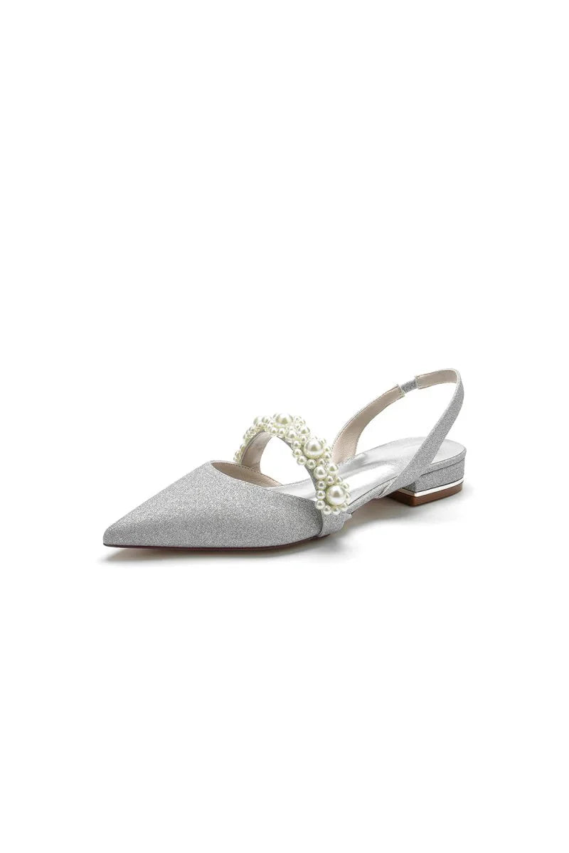 Pearl Strap Slingback Sequin Pointed Toe Flats