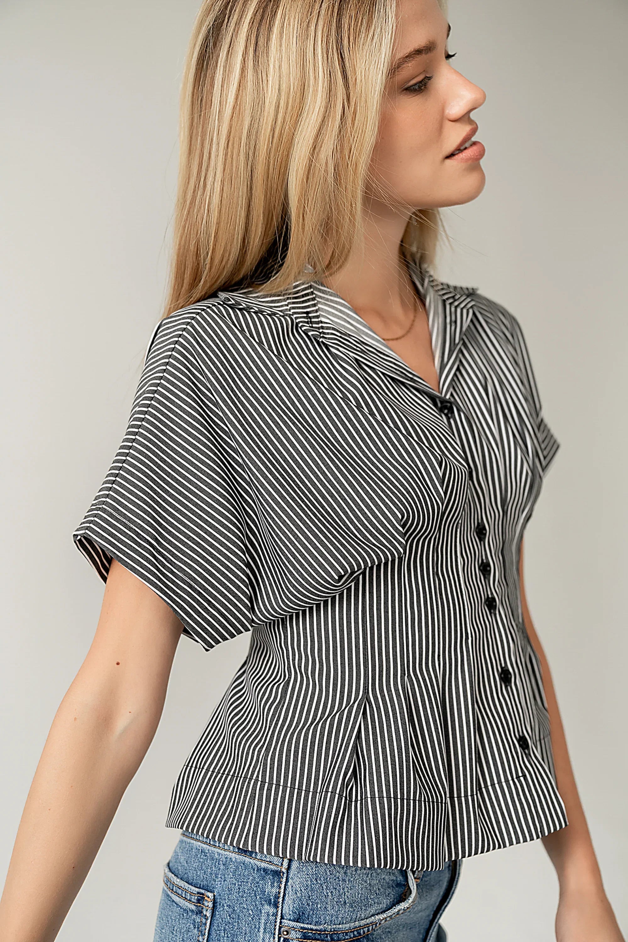 Alec Striped Blouse in Grey FINAL SALE
