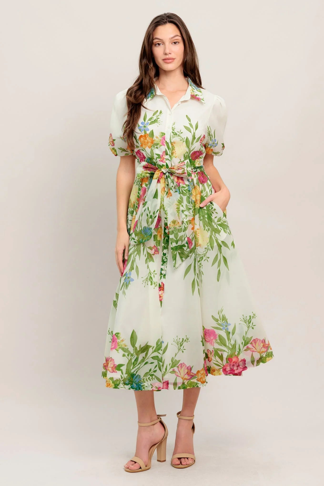 FRESH BLOSSOM IVORY FLORAL MIDI DRESS