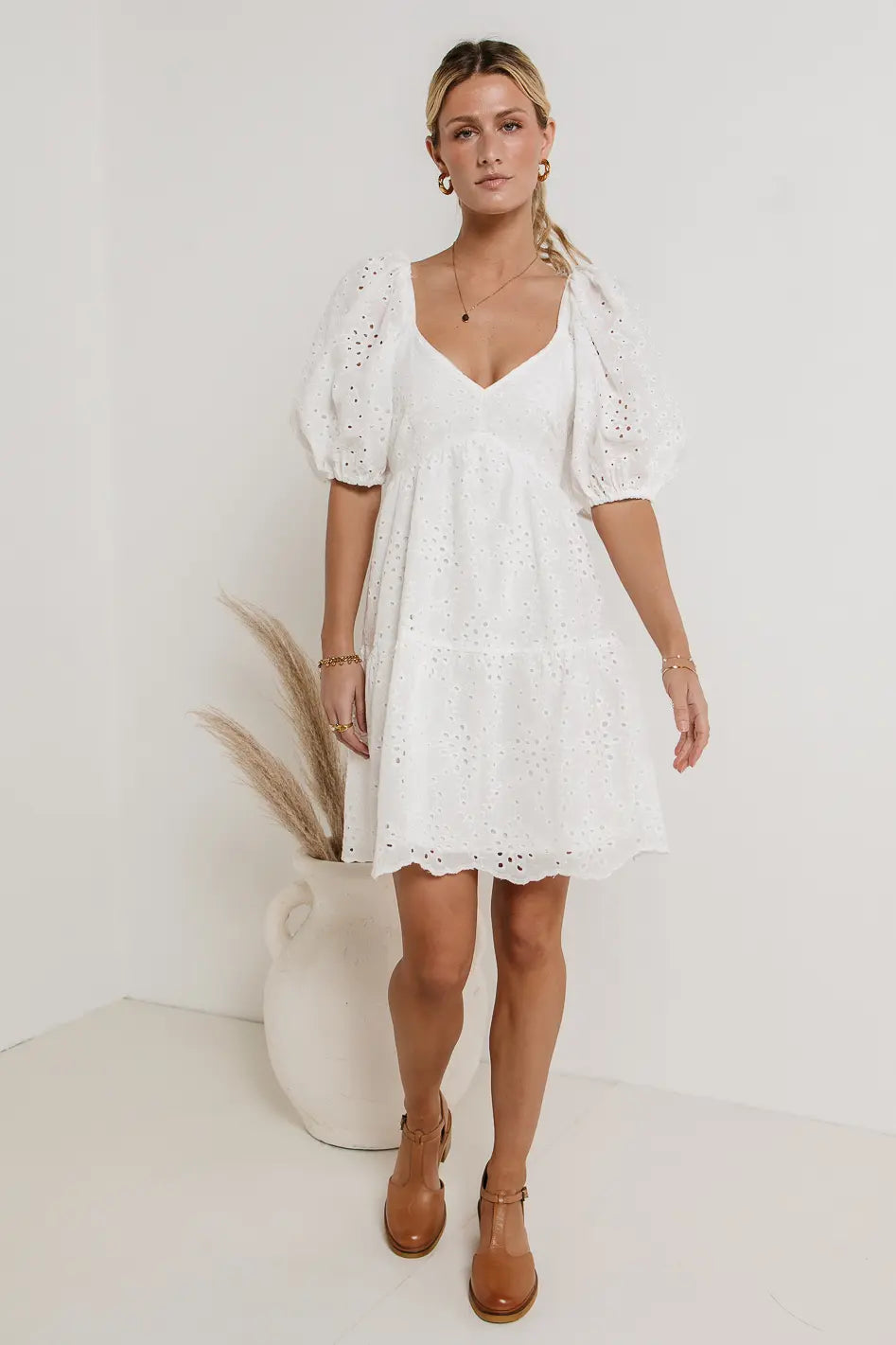 Jaime Eyelet Mini Dress in White FINAL SALE