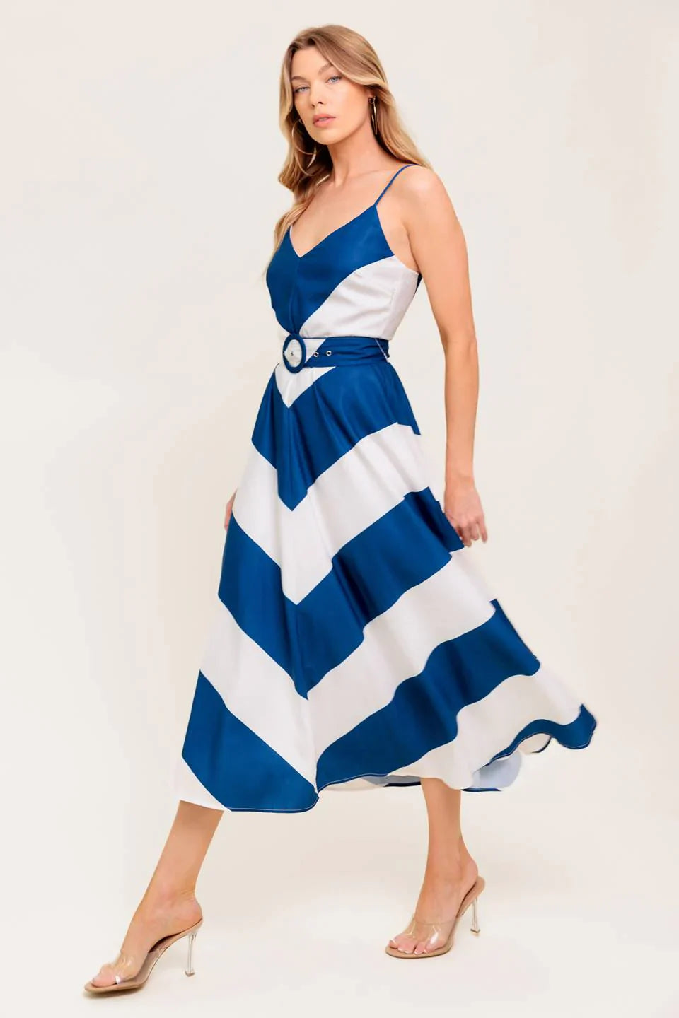 COASTAL CHARM MIDI DRESS NAVY WHITE