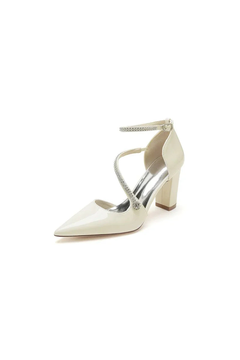 Ivory Chunky Heels with Silver Chain Detailing