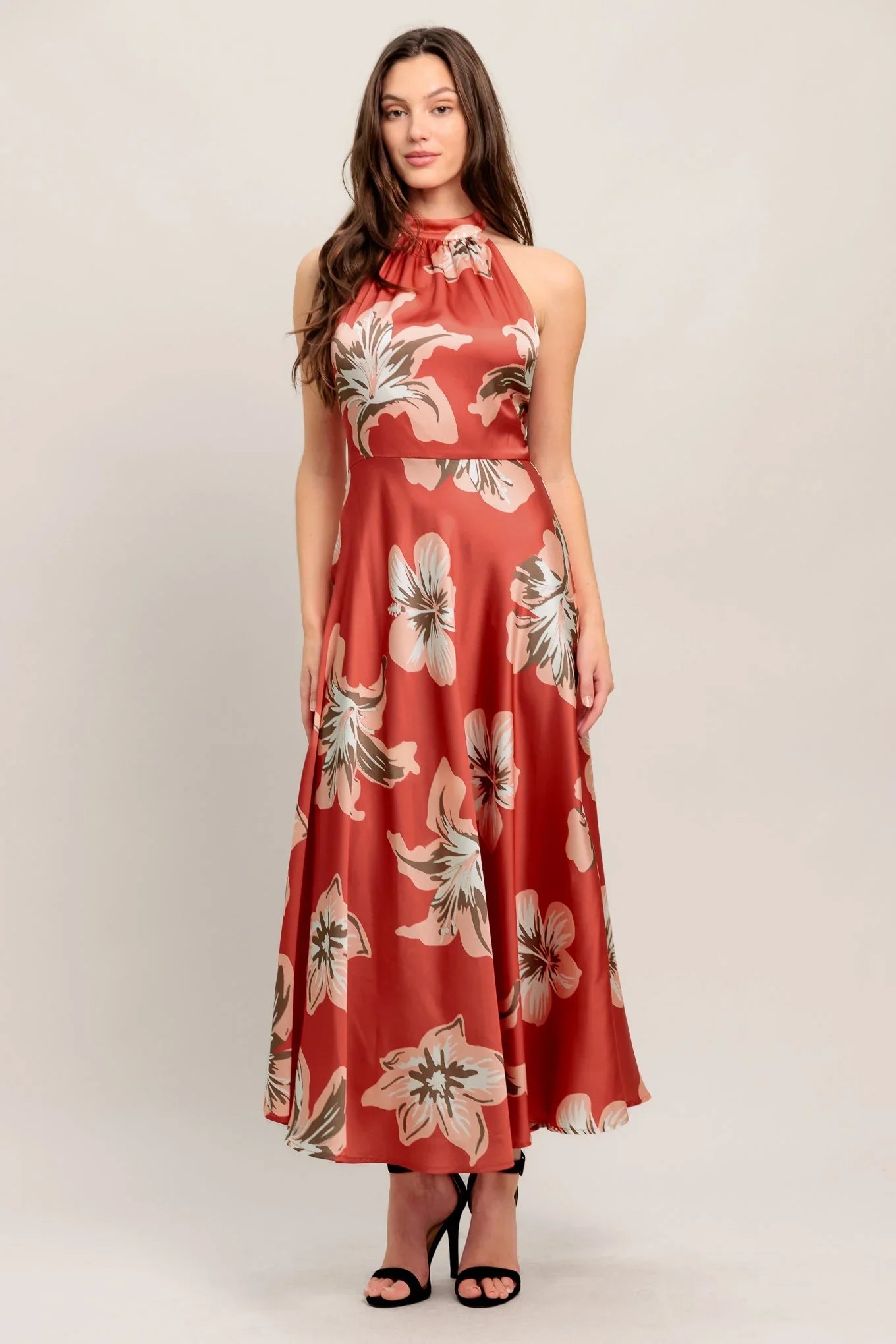 CANT LOOK AWAY CORAL RED MIDI DRESS