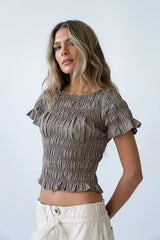 Marta Smocked Blouse in Olive