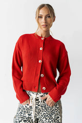 Kasen Knit Cardigan in Red FINAL SALE