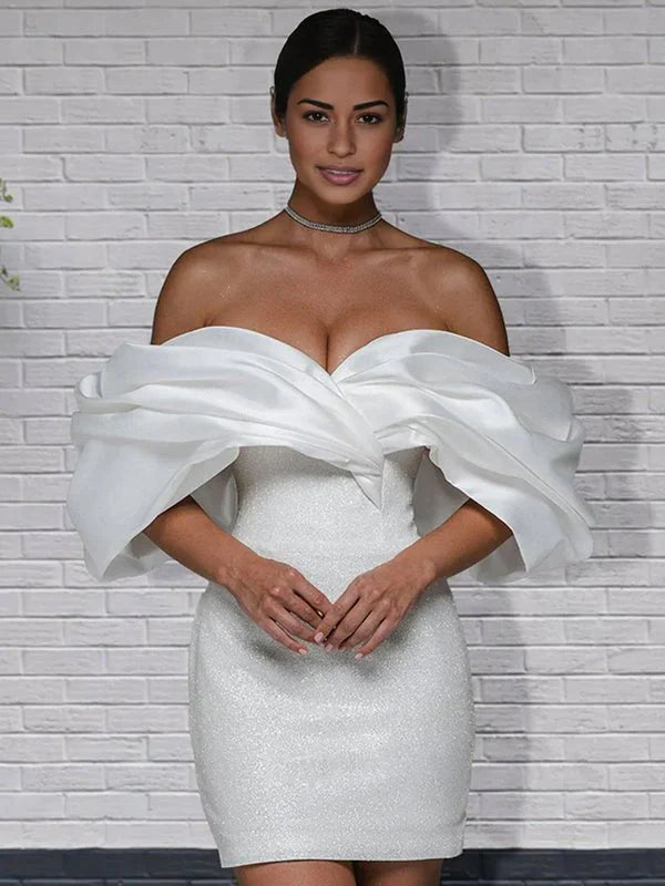 Sheath Glitter Short Off the Shoulder Wedding Dress With Lace Up Back