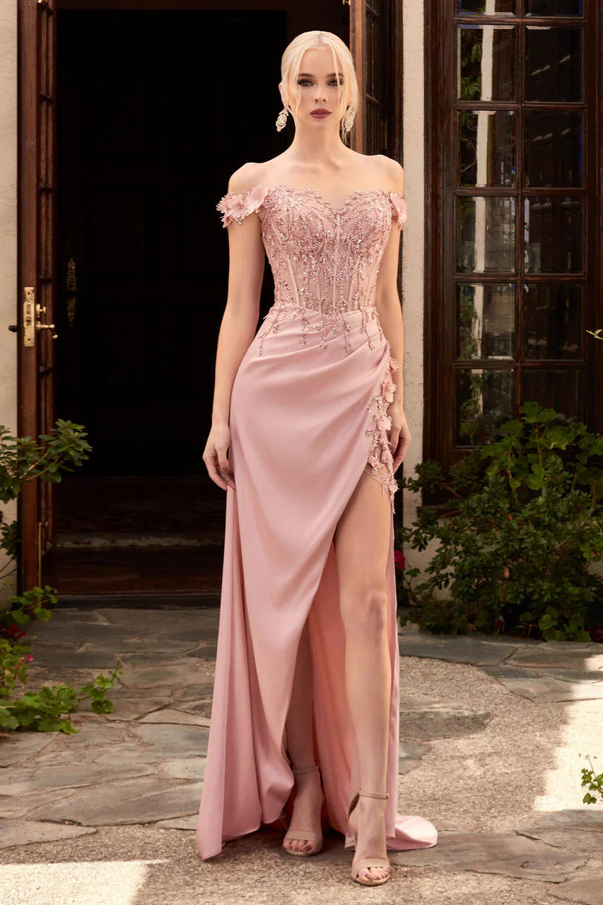 Rosaline Gown Floral Detail Off The Shoulder Dress