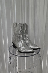 Bambi Silver Snake Western Ankle Boot