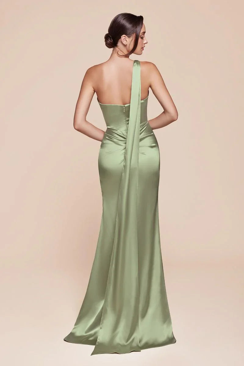 BRYCE GOWN ONE SHOULDER LUXE SATIN DRESS