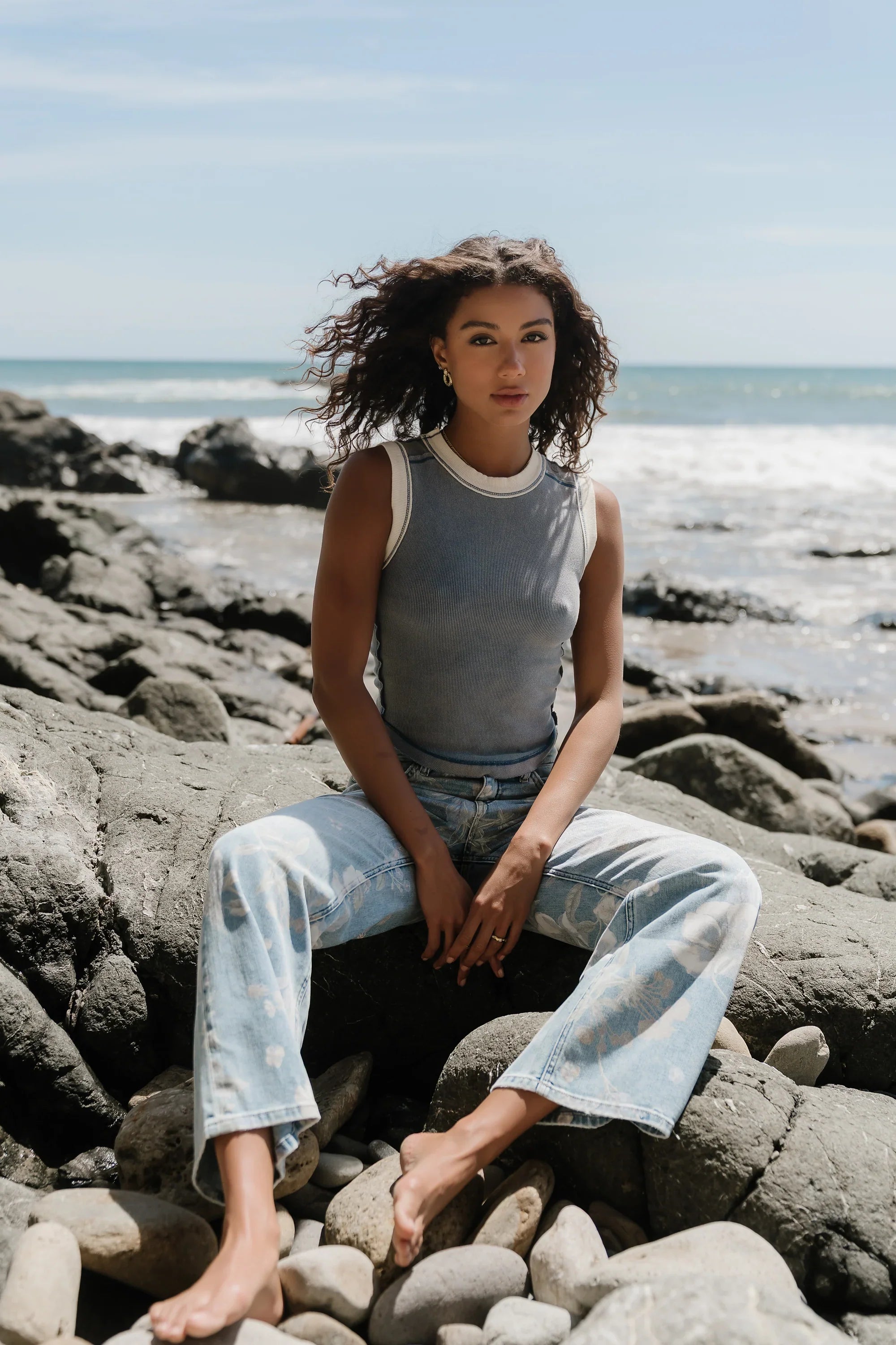 Lilah Reverse Seam Tank in Indigo