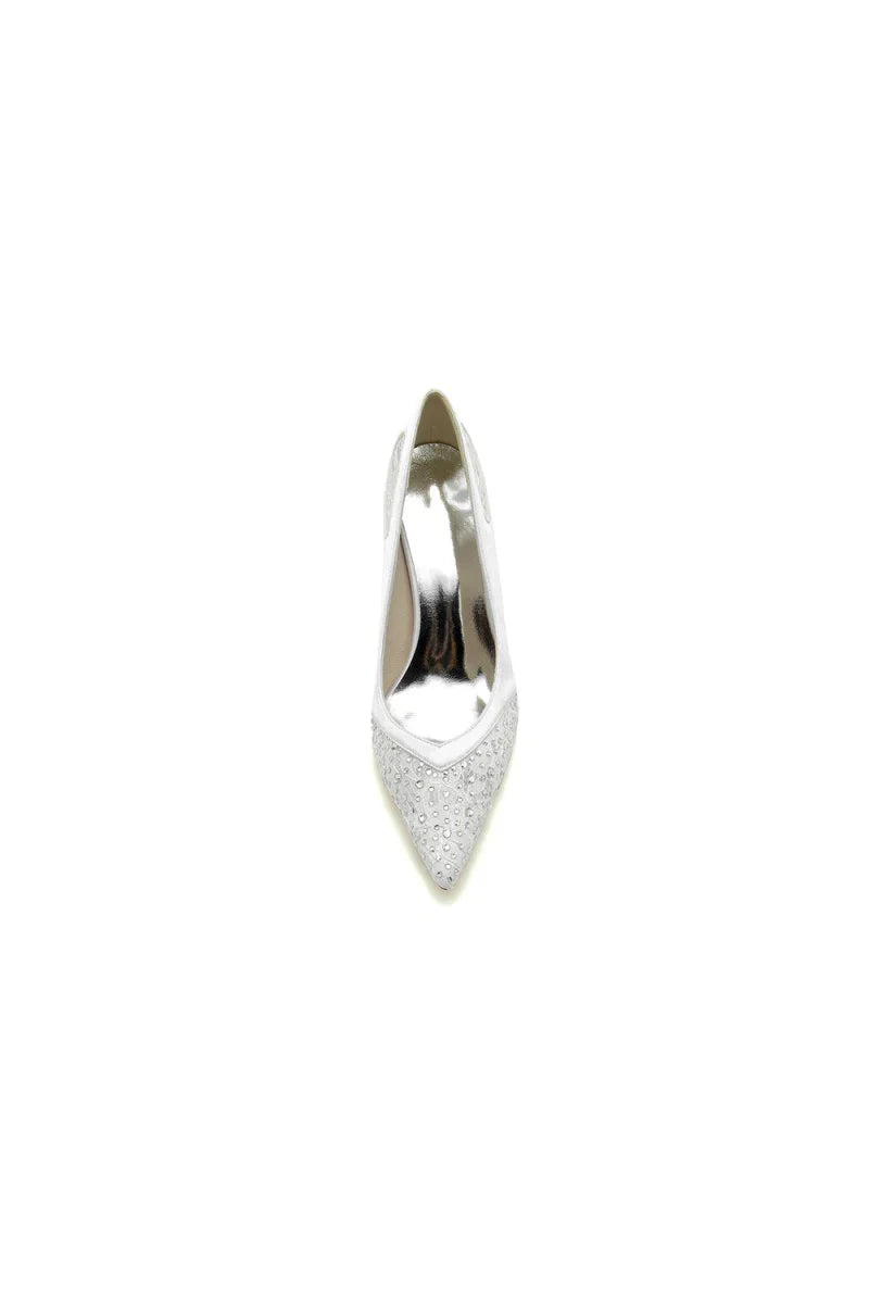 Champagne High Heels with Silver Bead and Lace Trim