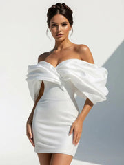 Sheath Glitter Short Off the Shoulder Wedding Dress With Lace Up Back