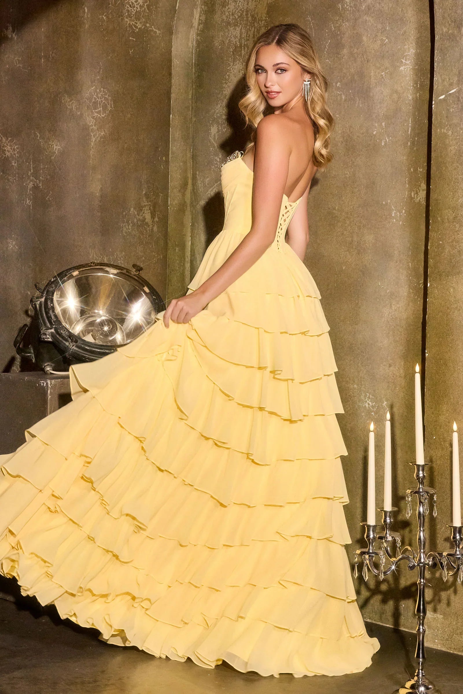 Norah Gown High Low Layered Chiffon Ball Gown With Choker