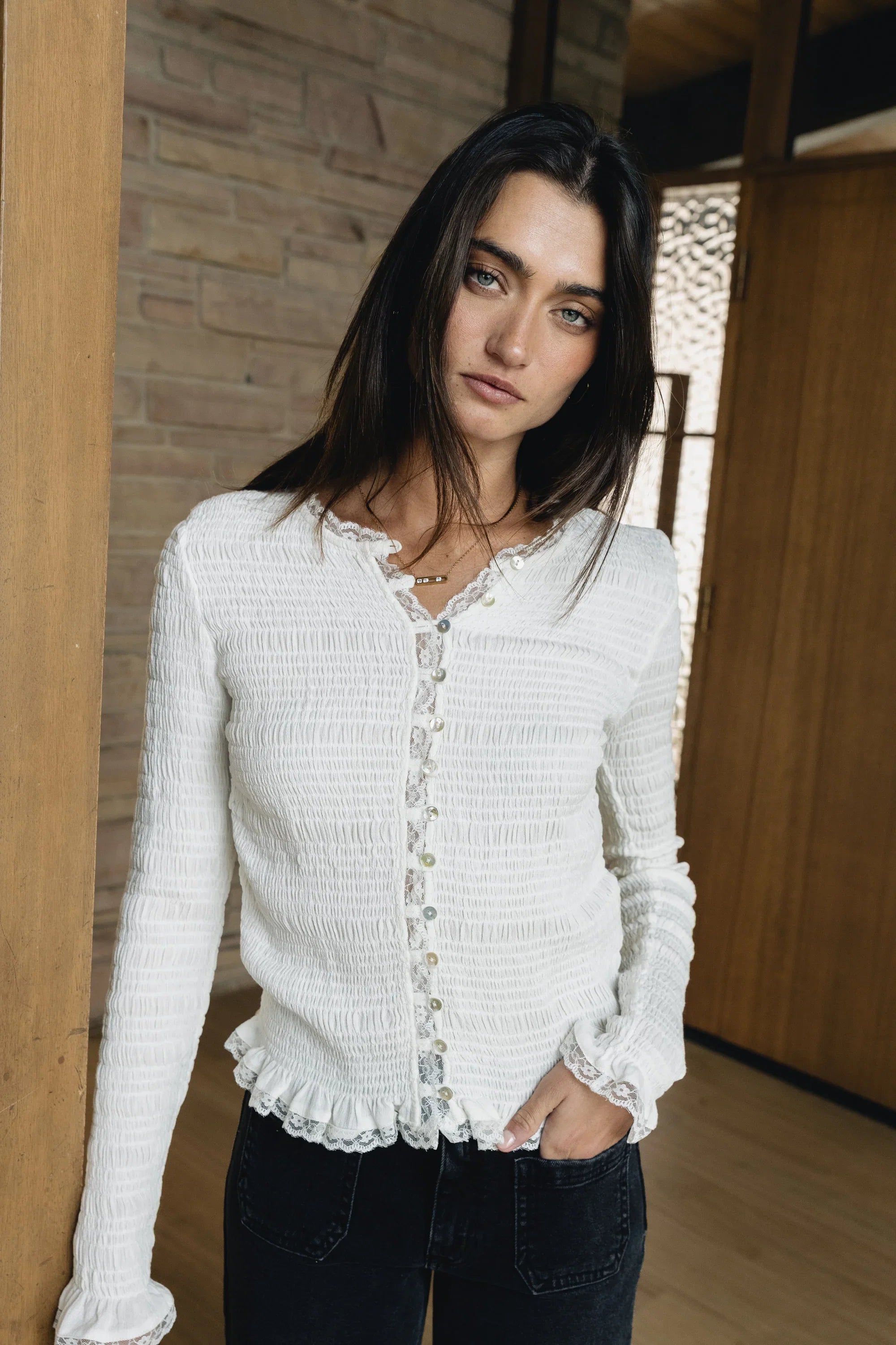 Warren Smocked Blouse in Ivory