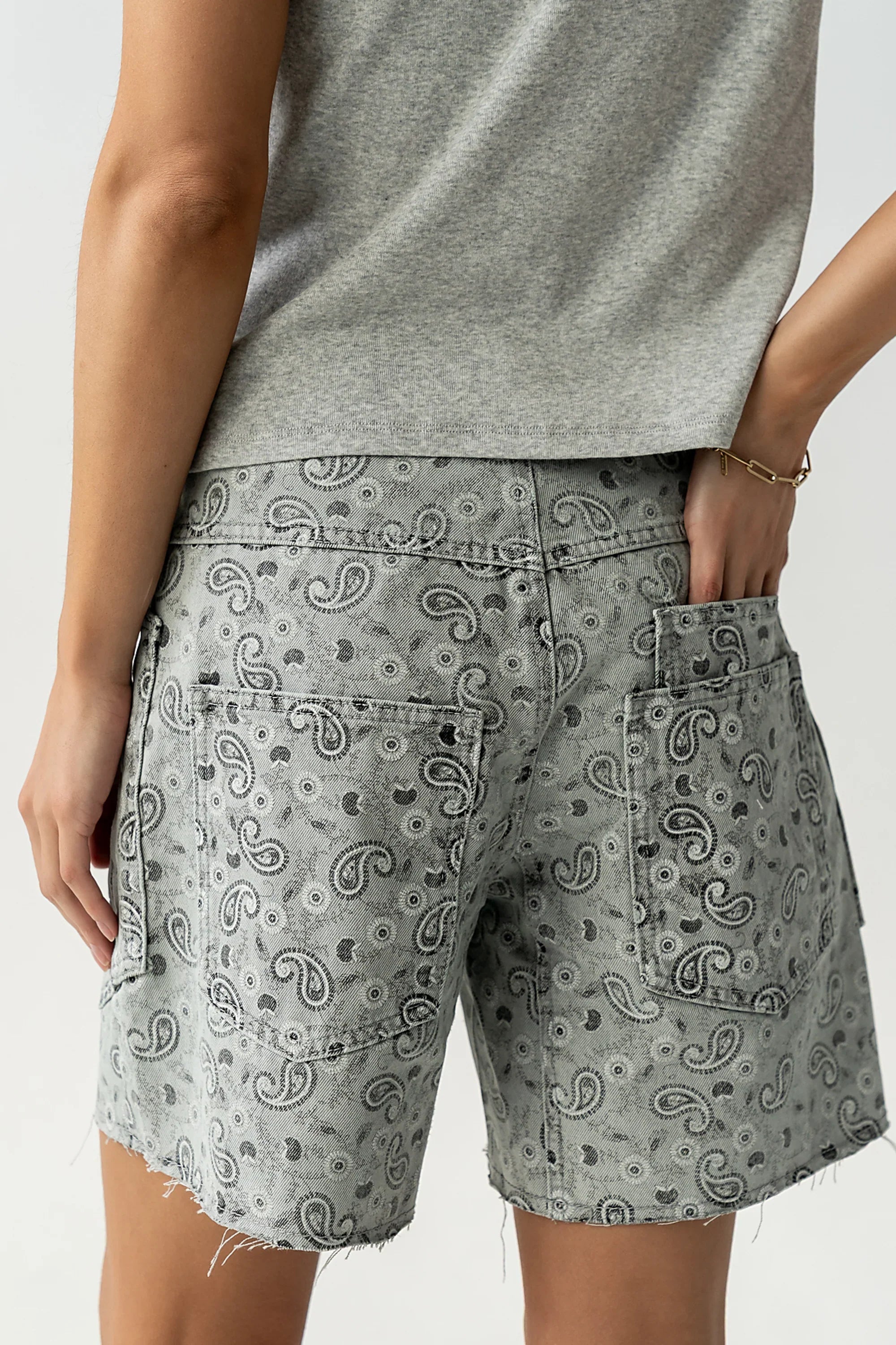 Finneas Denim Shorts in Grey Paisley
