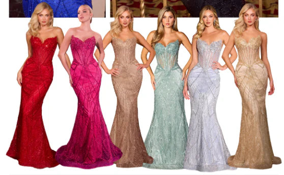 GEMINI GOWN BEADED SEQUIN FITTED STRAPLESS GOWN