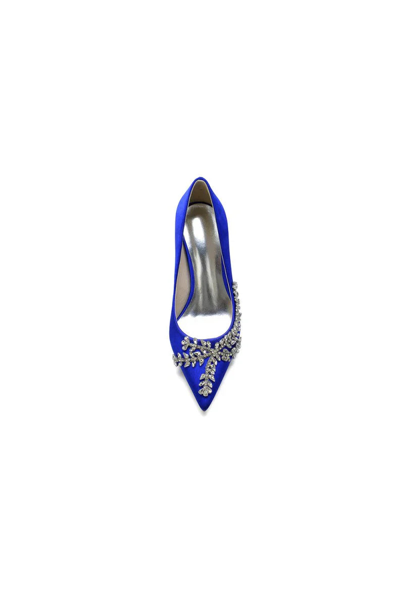 Cocktail Pointed Toe Crystal Satin High Heels