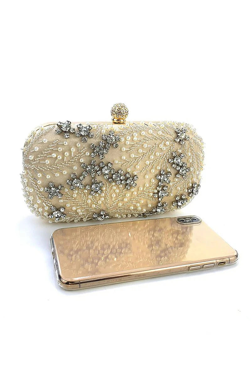 Pearl Rhinestone Beaded Square Handbag