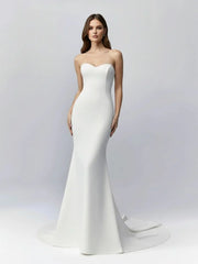 White Simple Sweep Train Boho Long Mermaid Wedding Dress